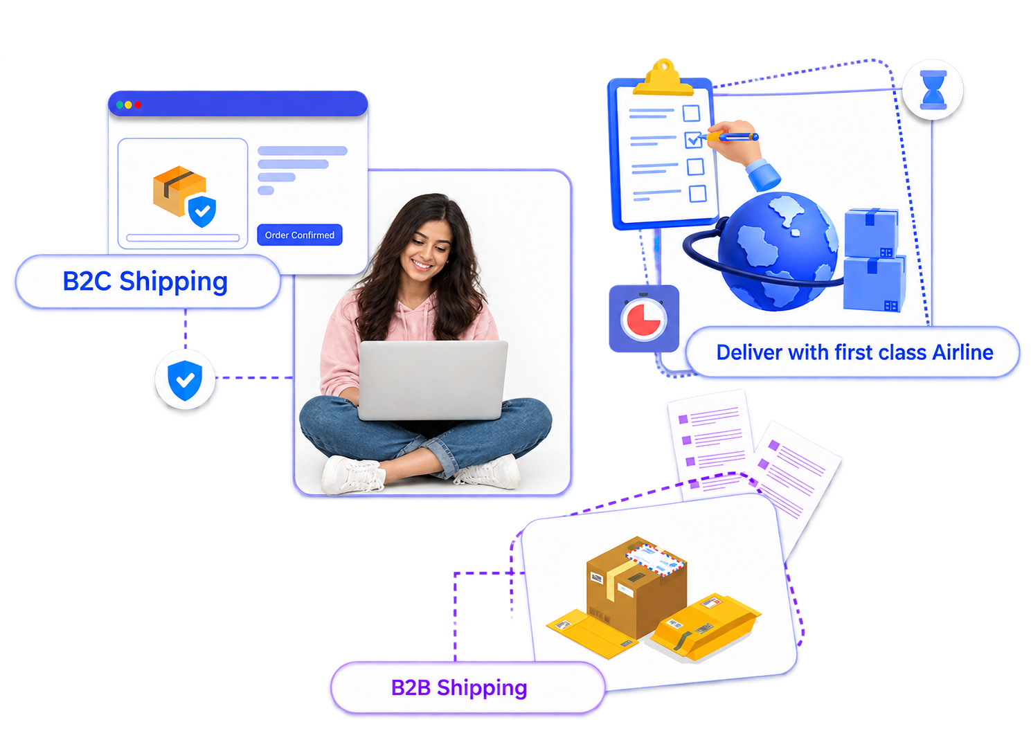 B2C shipping, B2B shipping and first-class airline delivery services